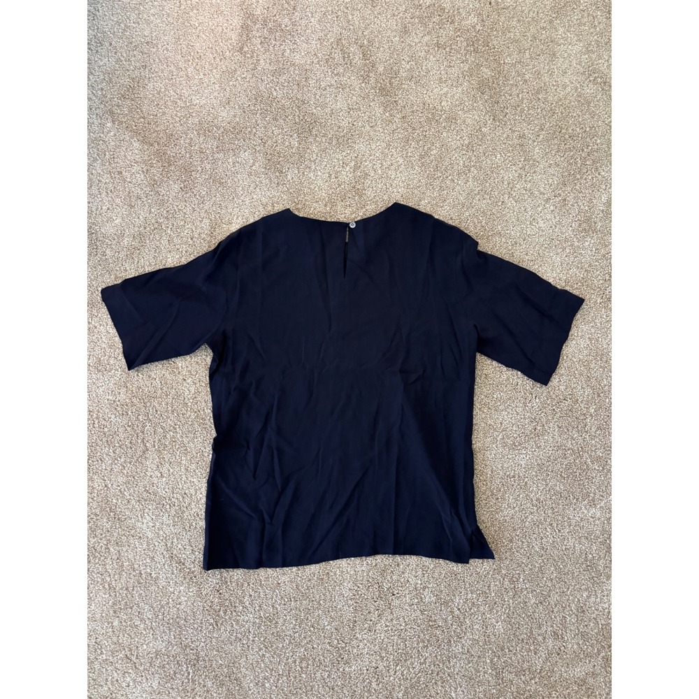 Vintage Anne Klein II Silk Blouse 6 Navy Short Sleeve Minimalist Professional - Picture 4 of 7